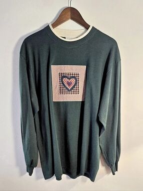 Vintage 90s Gopher Sport Patchwork Heart Crewneck Sweatshirt Green XL